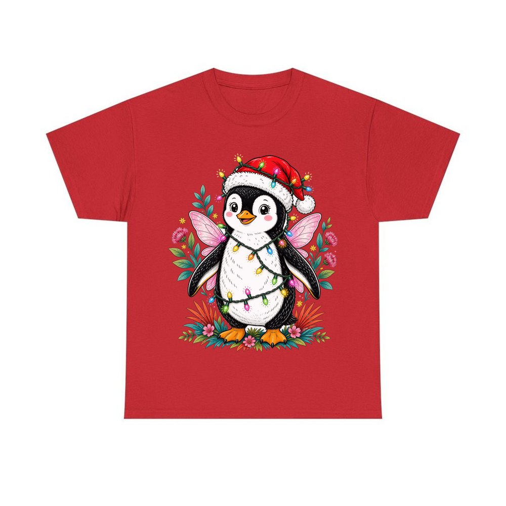 Fairy Penguin In Santa Hat personalised Christmas T-shirt in red