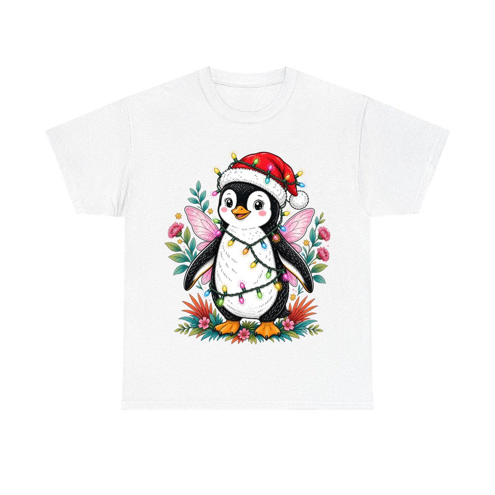 Fairy Penguin In Santa Hat personalised Christmas T-shirt in white