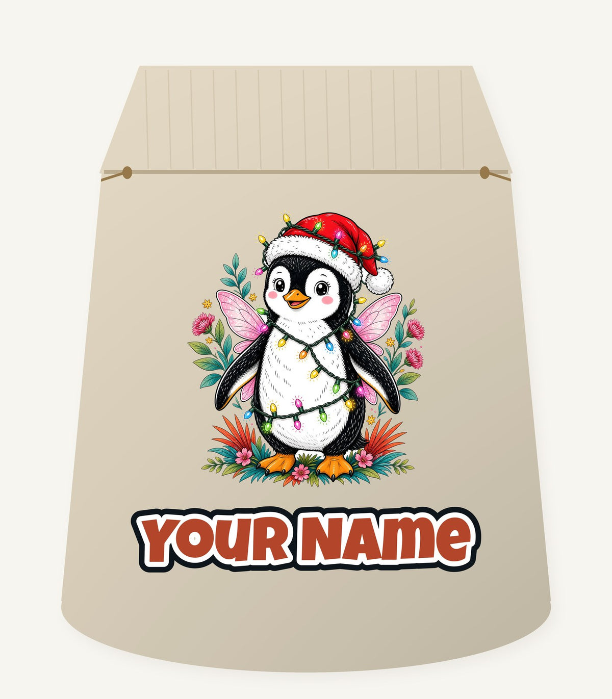 Fairy Penguin In Santa Hat Personalised Santa Sack
