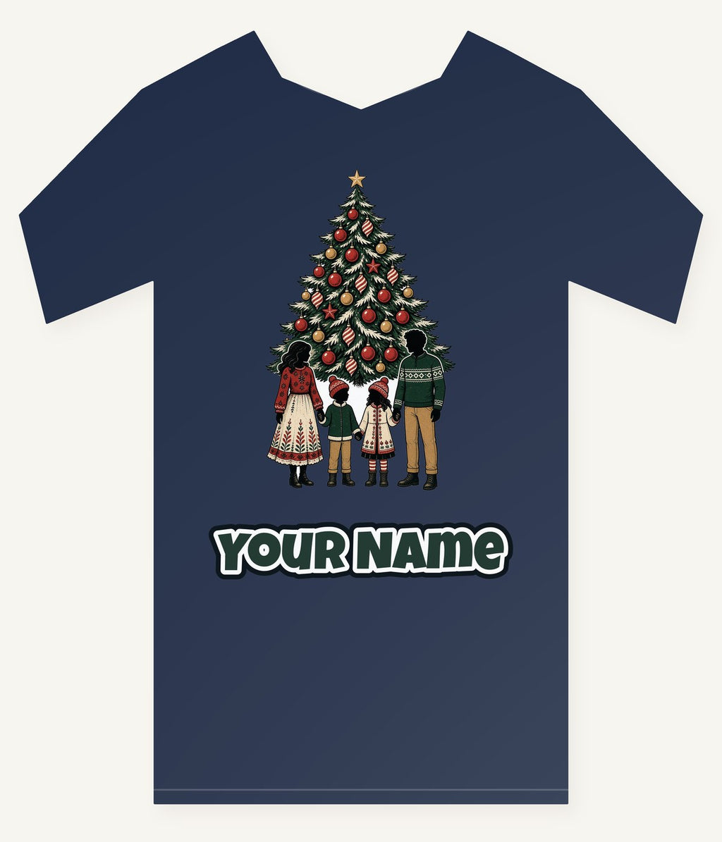 Family At The Christmas Tree Personalised Kids Tee and Baby Bodysuit