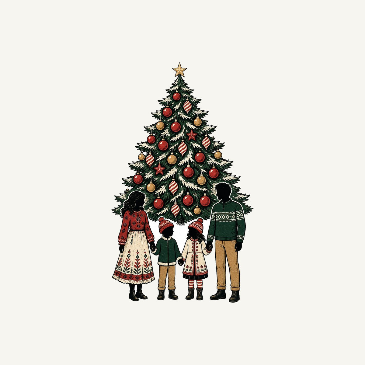 Family At The Christmas Tree Personalised Kids Tee and Baby Bodysuit