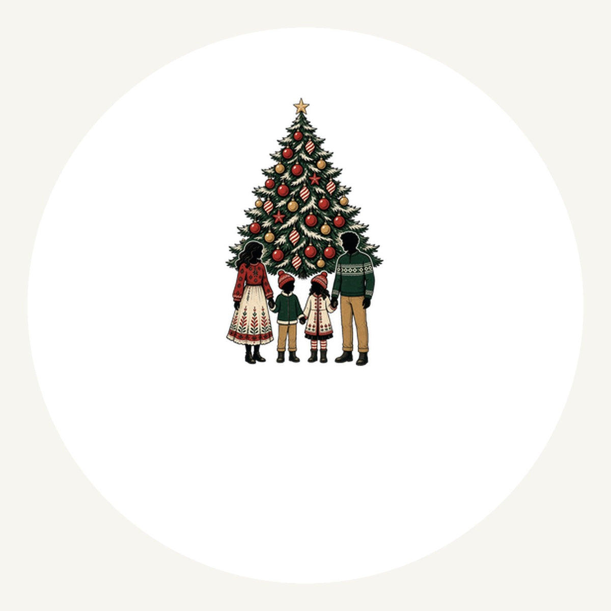 Family At The Christmas Tree Personalised Pewter Christmas Ornament