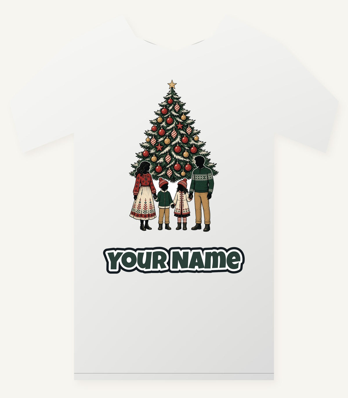 Family At The Christmas Tree Personalised Christmas T-Shirt and Hoodie