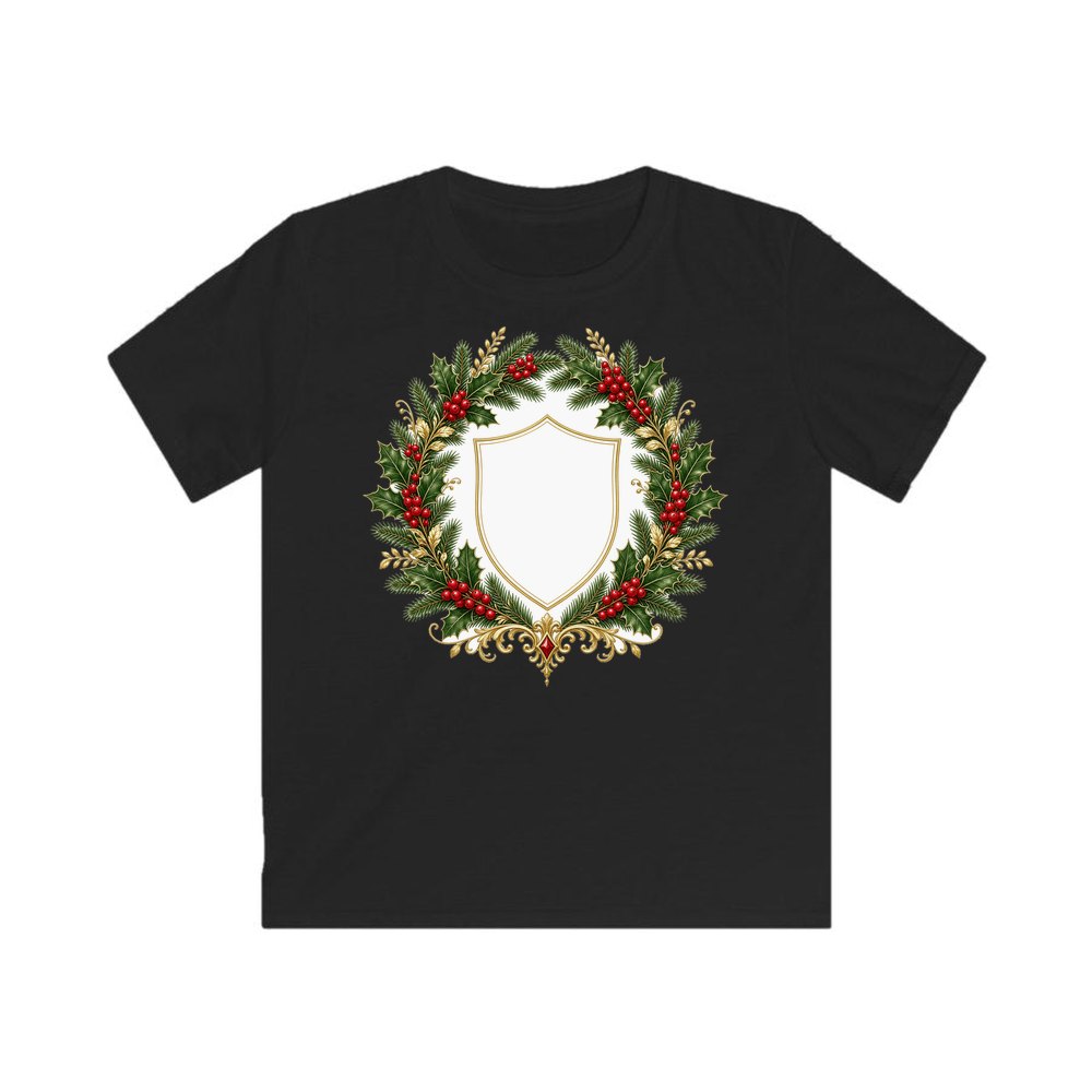 Family Christmas Wreath Plaque personalised kids Christmas tee in black