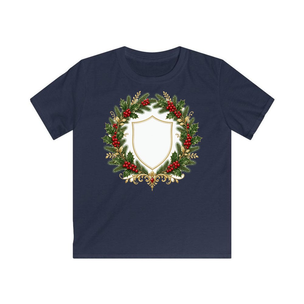 Family Christmas Wreath Plaque personalised kids Christmas tee in navy