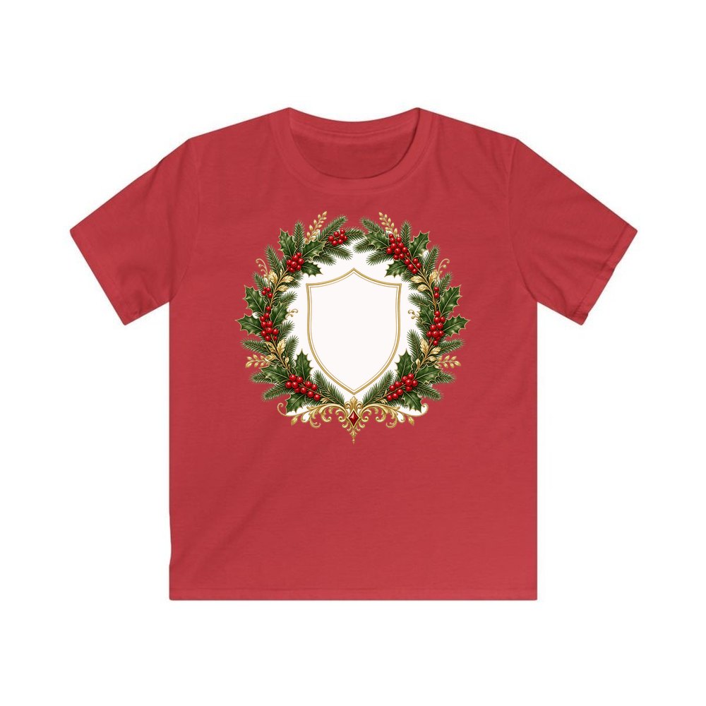 Family Christmas Wreath Plaque personalised kids Christmas tee in red