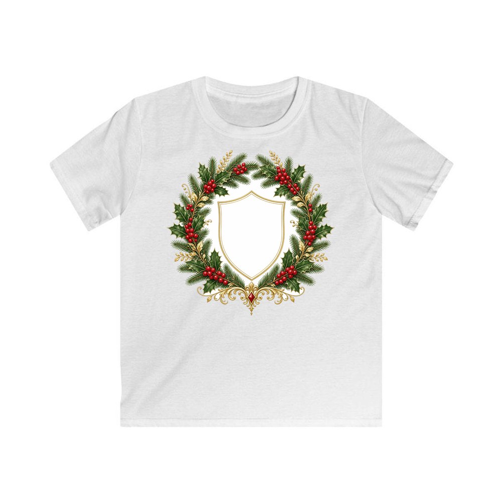 Family Christmas Wreath Plaque Kids Christmas Tee design on a white kids tee