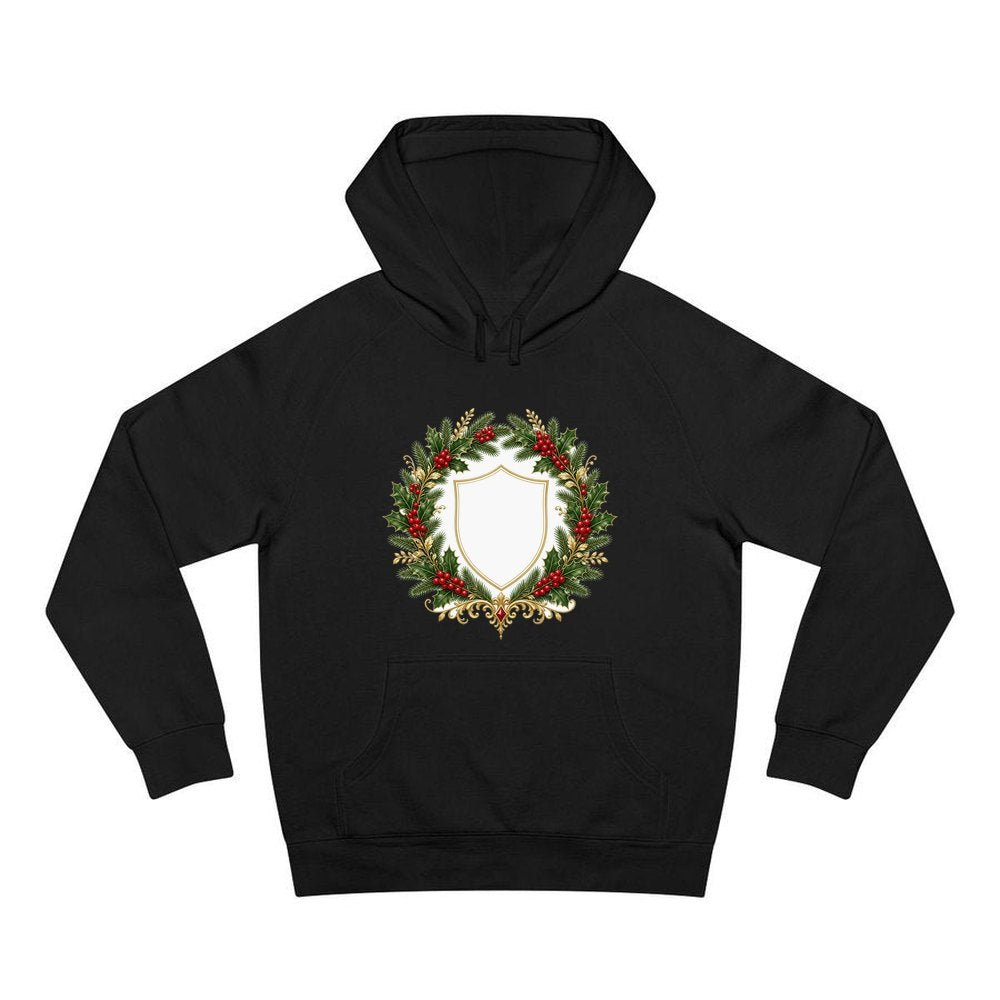 Family Christmas Wreath Plaque personalised Christmas hoodie in black