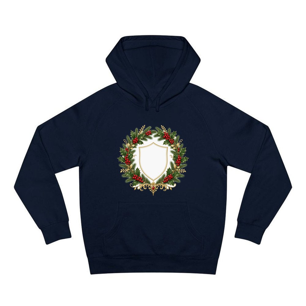 Family Christmas Wreath Plaque personalised Christmas hoodie in navy