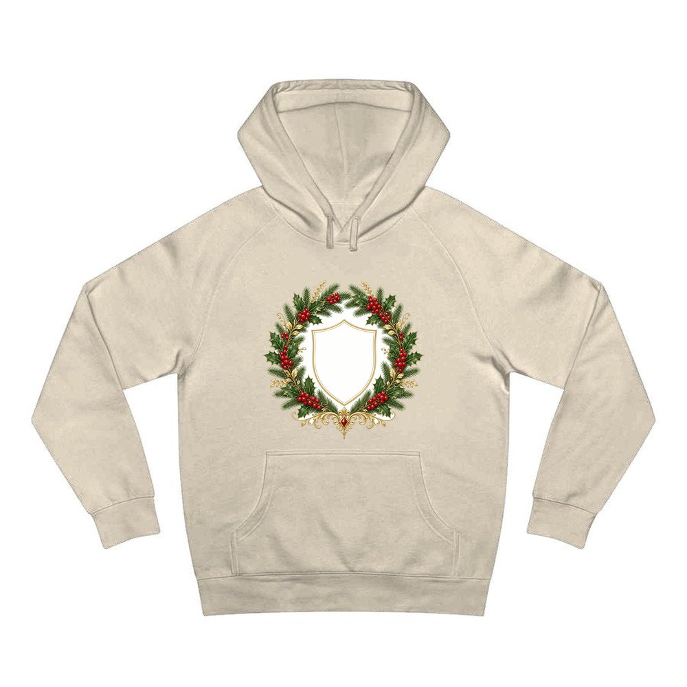 Family Christmas Wreath Plaque personalised Christmas hoodie in sand