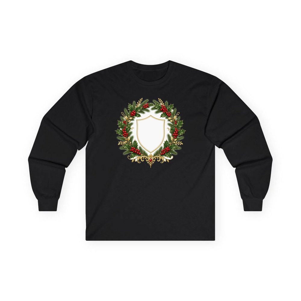 Family Christmas Wreath Plaque personalised long sleeve Christmas T-shirt in black