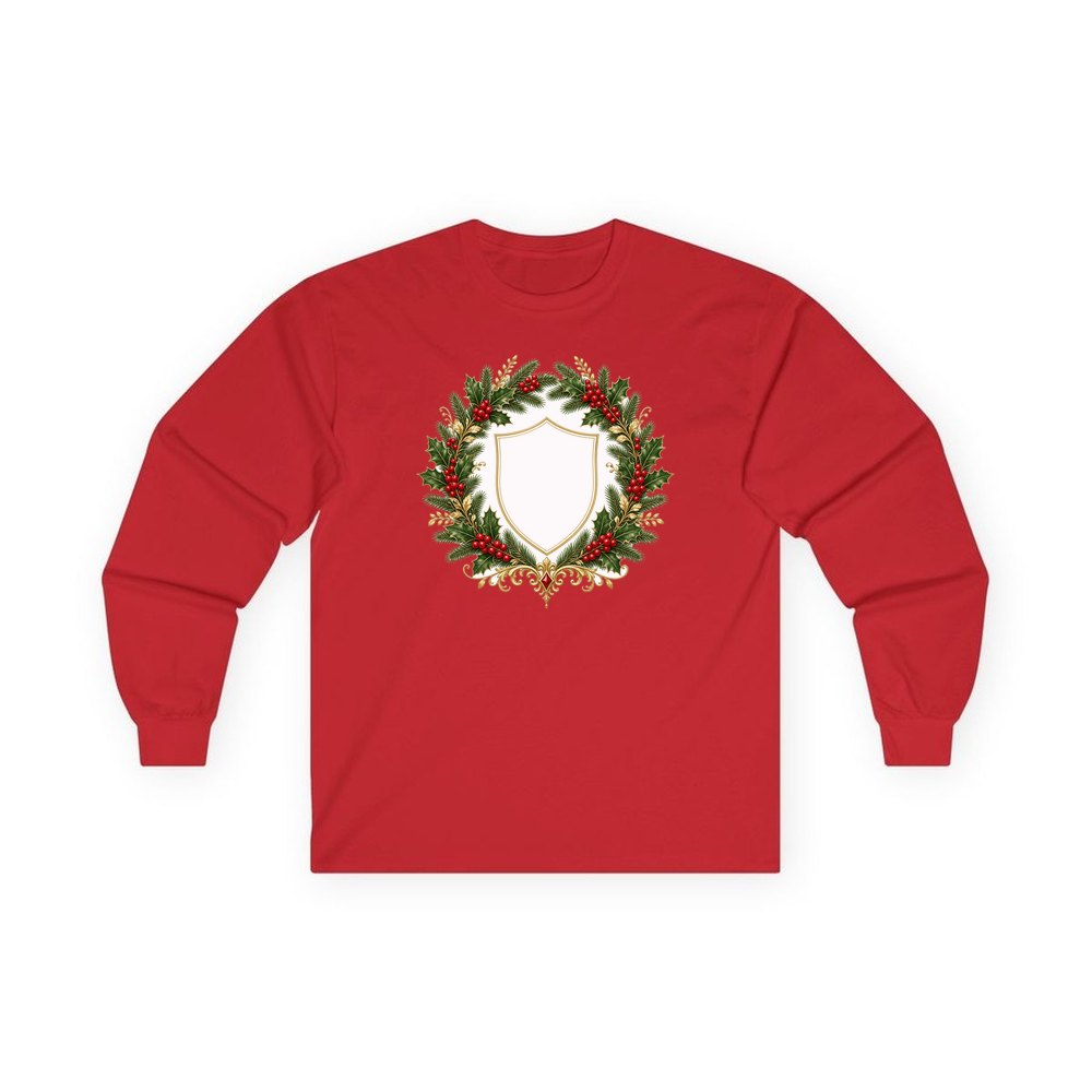 Family Christmas Wreath Plaque personalised long sleeve Christmas T-shirt in red