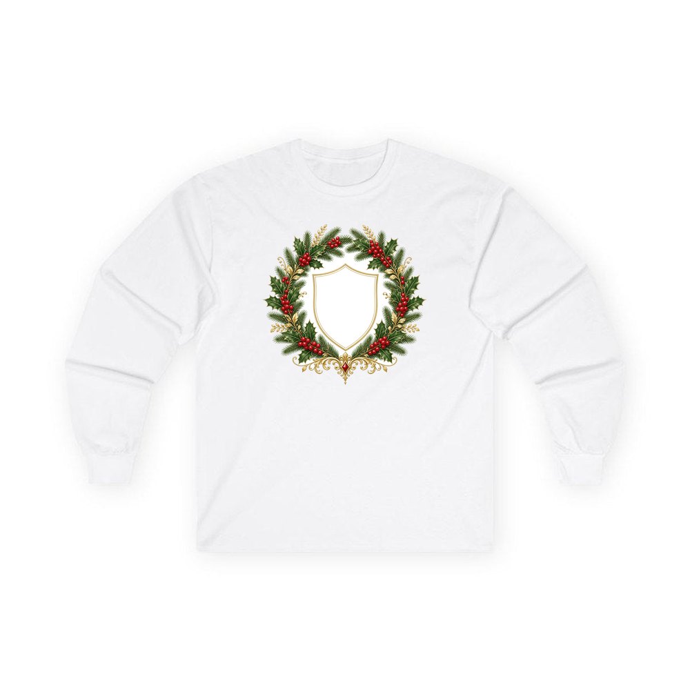 Family Christmas Wreath Plaque personalised long sleeve Christmas T-shirt in white