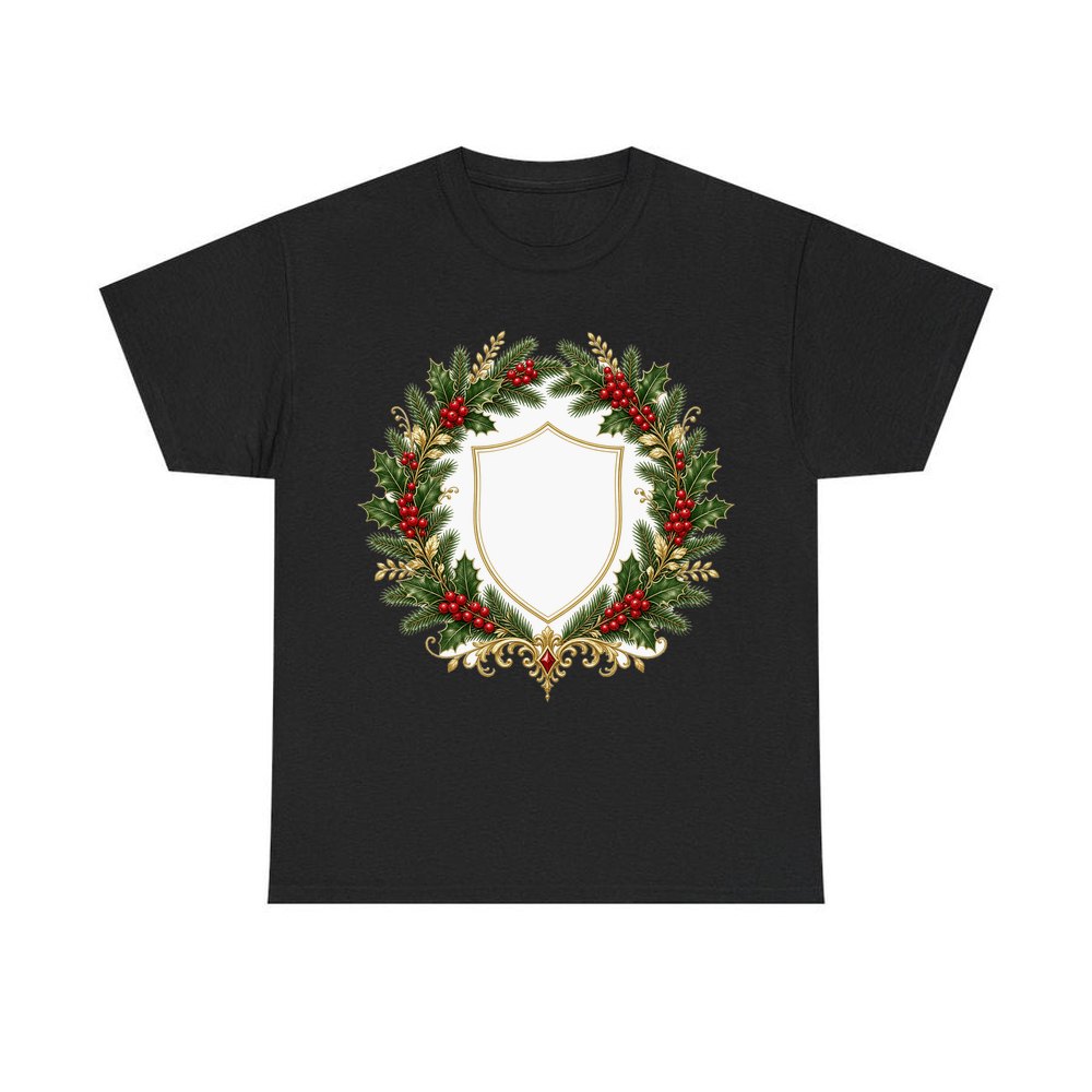 Family Christmas Wreath Plaque personalised Christmas T-shirt in black