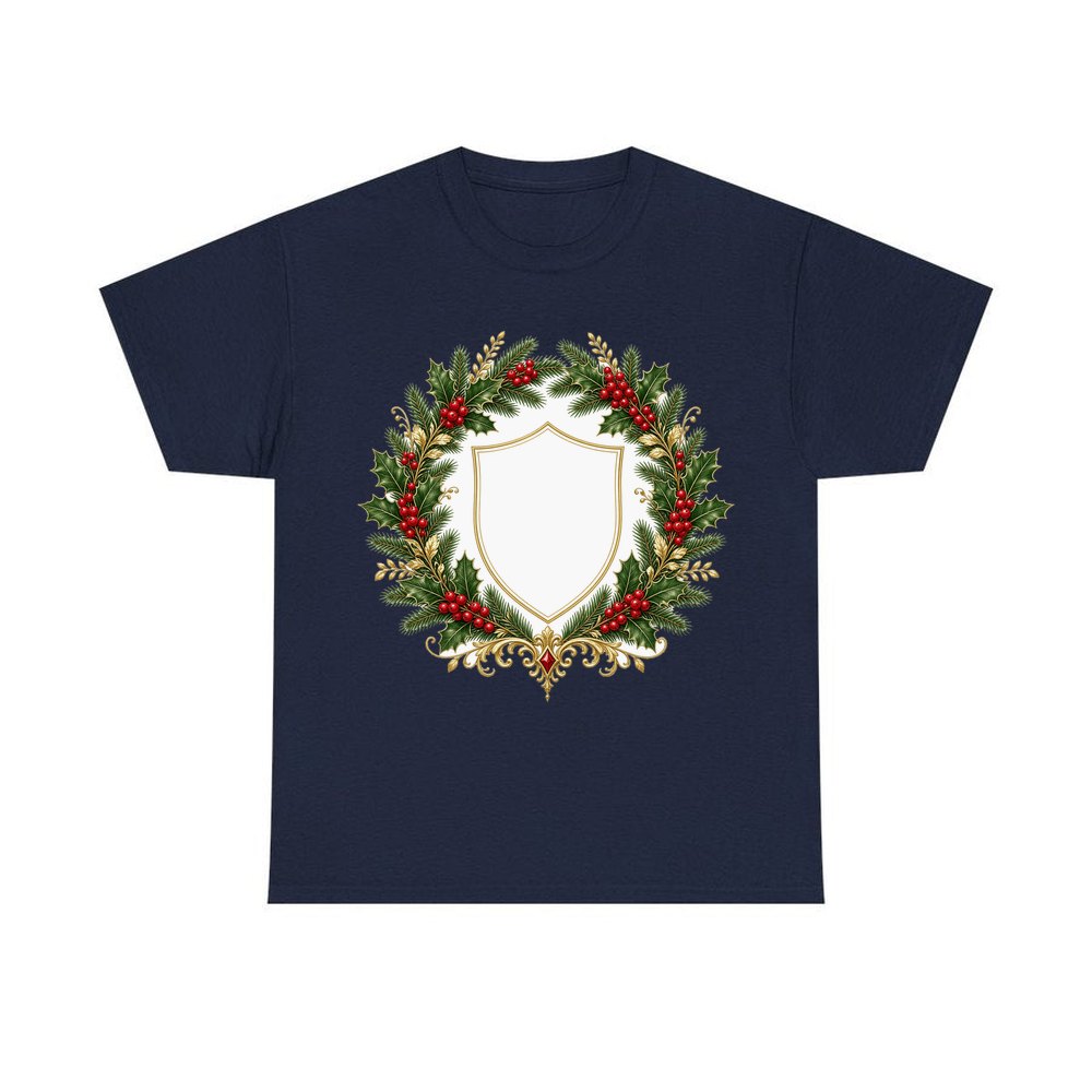 Family Christmas Wreath Plaque personalised Christmas T-shirt in navy
