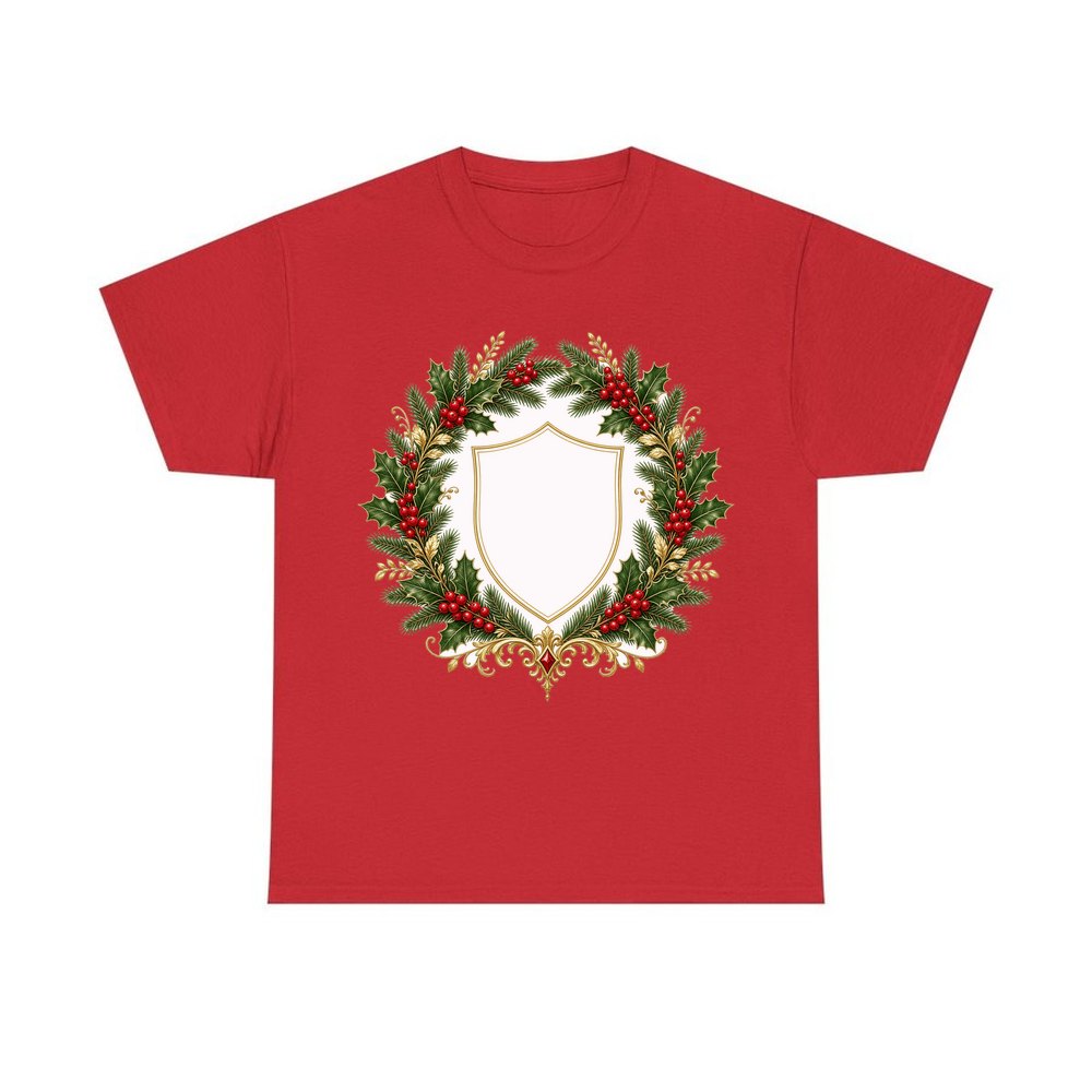 Family Christmas Wreath Plaque personalised Christmas T-shirt in red