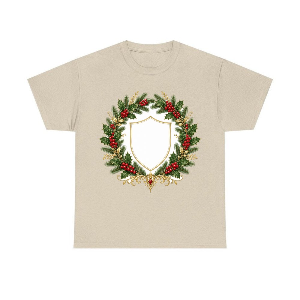 Family Christmas Wreath Plaque personalised Christmas T-shirt in sand