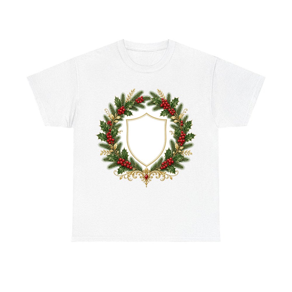 Family Christmas Wreath Plaque personalised Christmas T-shirt in white