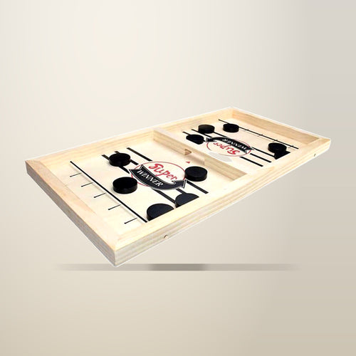 Sling Puck Fast Paced Board Game, on a plain cream background