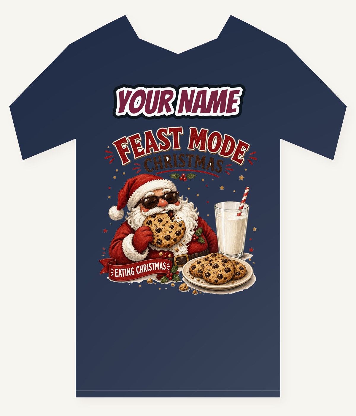 Feast Mode Cookie Santa Personalised Kids and Baby Christmas Tee