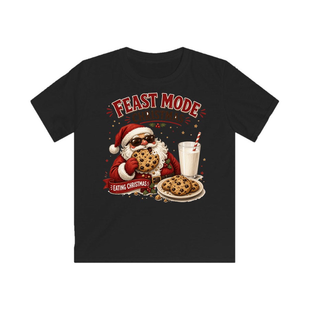 Feast Mode Cookie Santa personalised kids Christmas tee in black