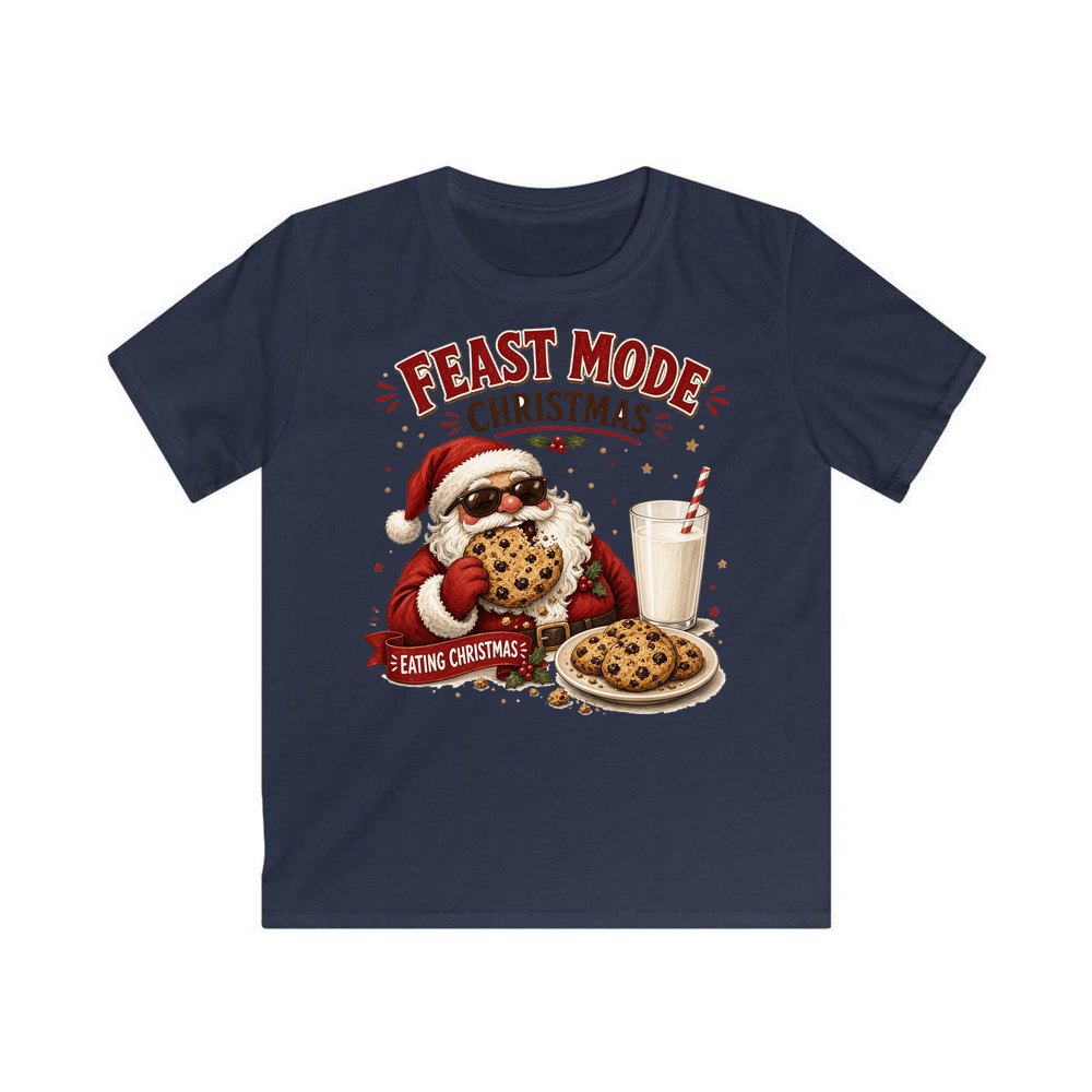 Feast Mode Cookie Santa personalised kids Christmas tee in navy