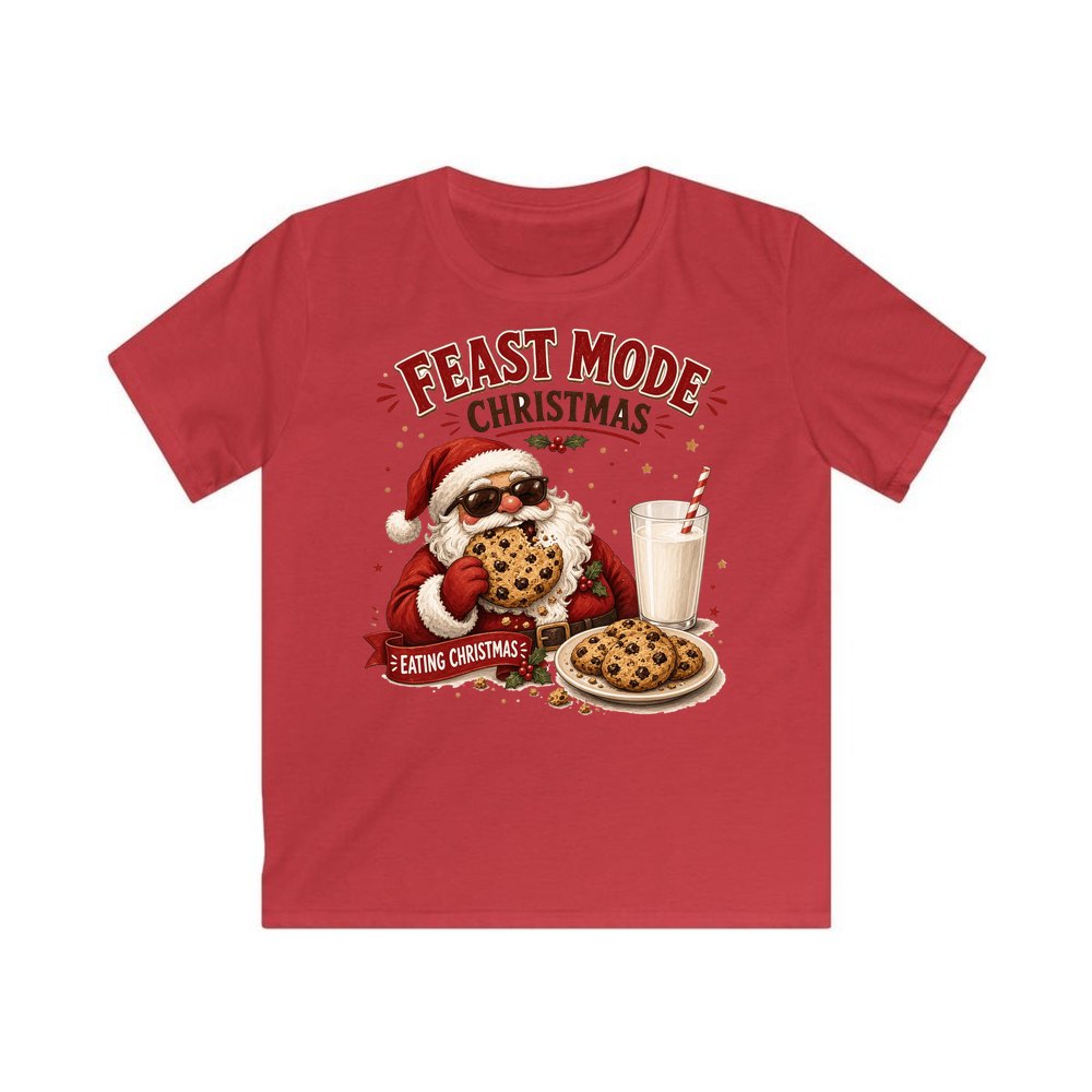 Feast Mode Cookie Santa personalised kids Christmas tee in red