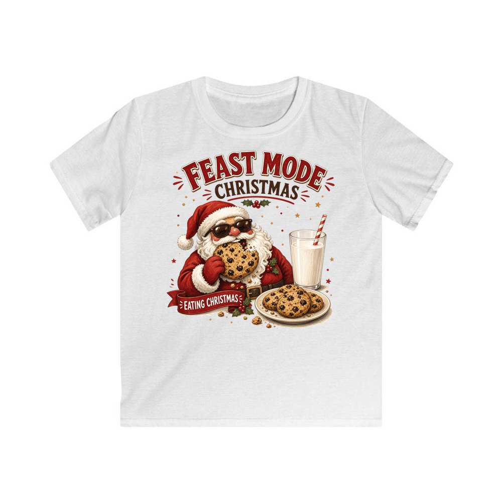 Feast Mode Cookie Santa personalised kids Christmas tee in white