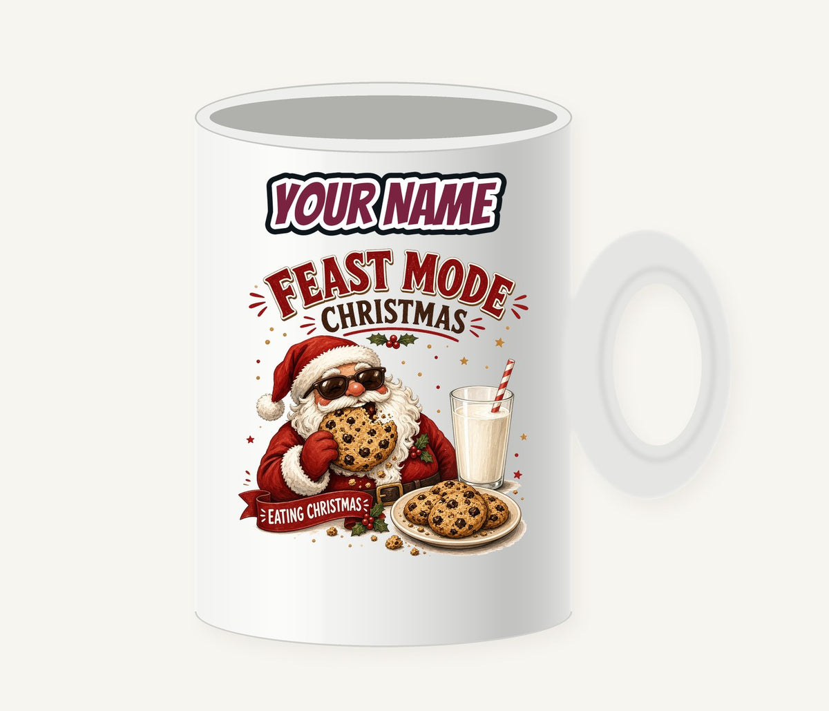Feast Mode Cookie Santa Personalised Christmas Mug