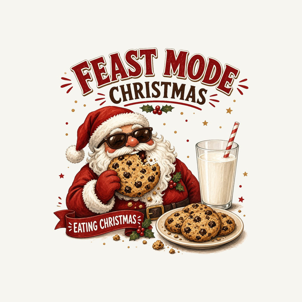 Feast Mode Cookie Santa Personalised Christmas T-Shirt and Hoodie