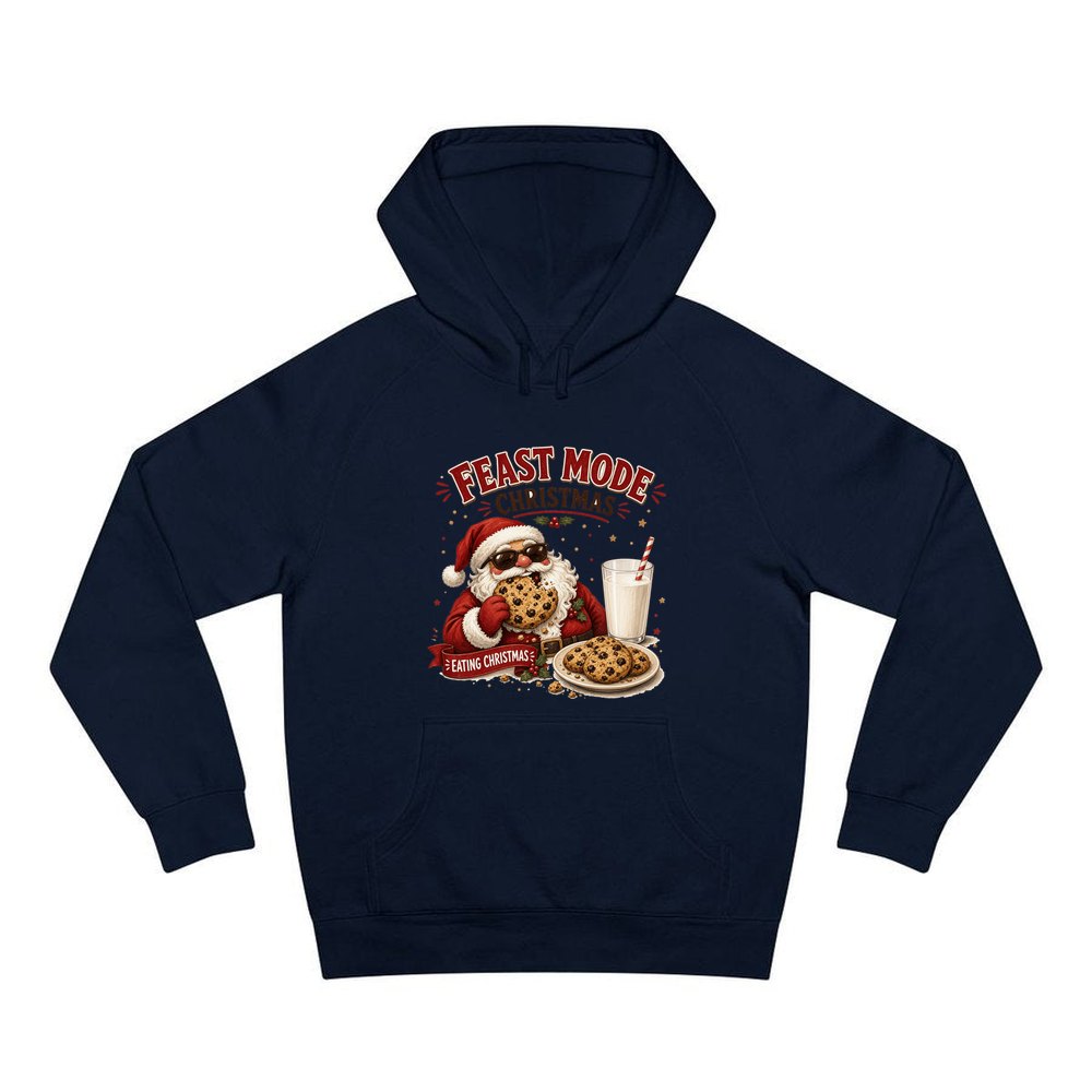 Feast Mode Cookie Santa personalised Christmas hoodie in navy