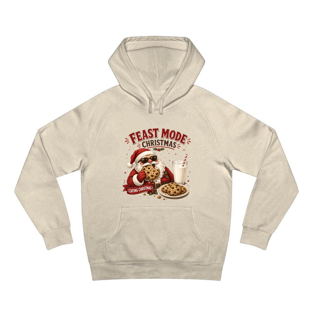 Feast Mode Cookie Santa personalised Christmas hoodie in sand