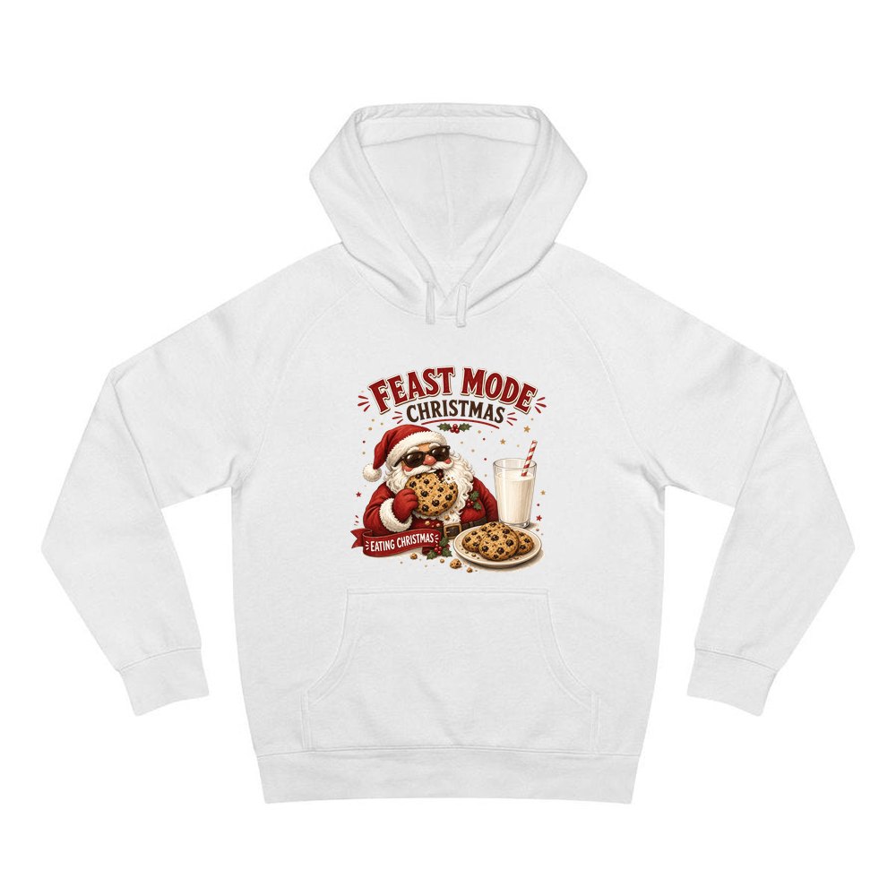 Feast Mode Cookie Santa personalised Christmas hoodie in white