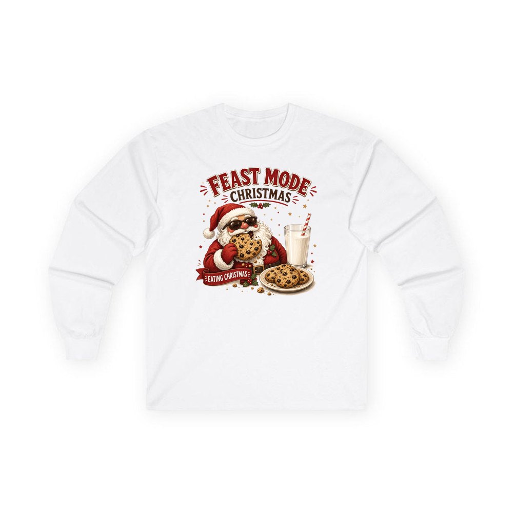 Feast Mode Cookie Santa personalised long sleeve Christmas T-shirt in white