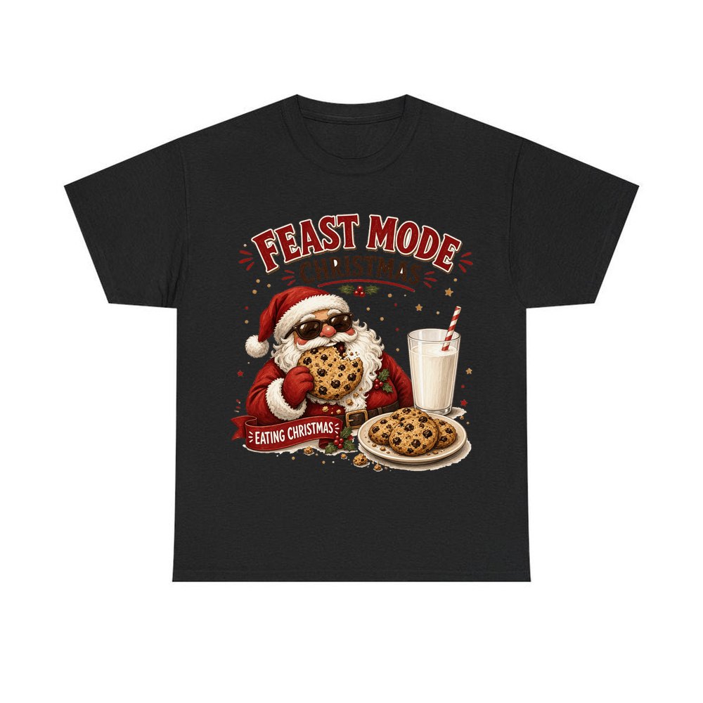 Feast Mode Cookie Santa personalised Christmas T-shirt in black