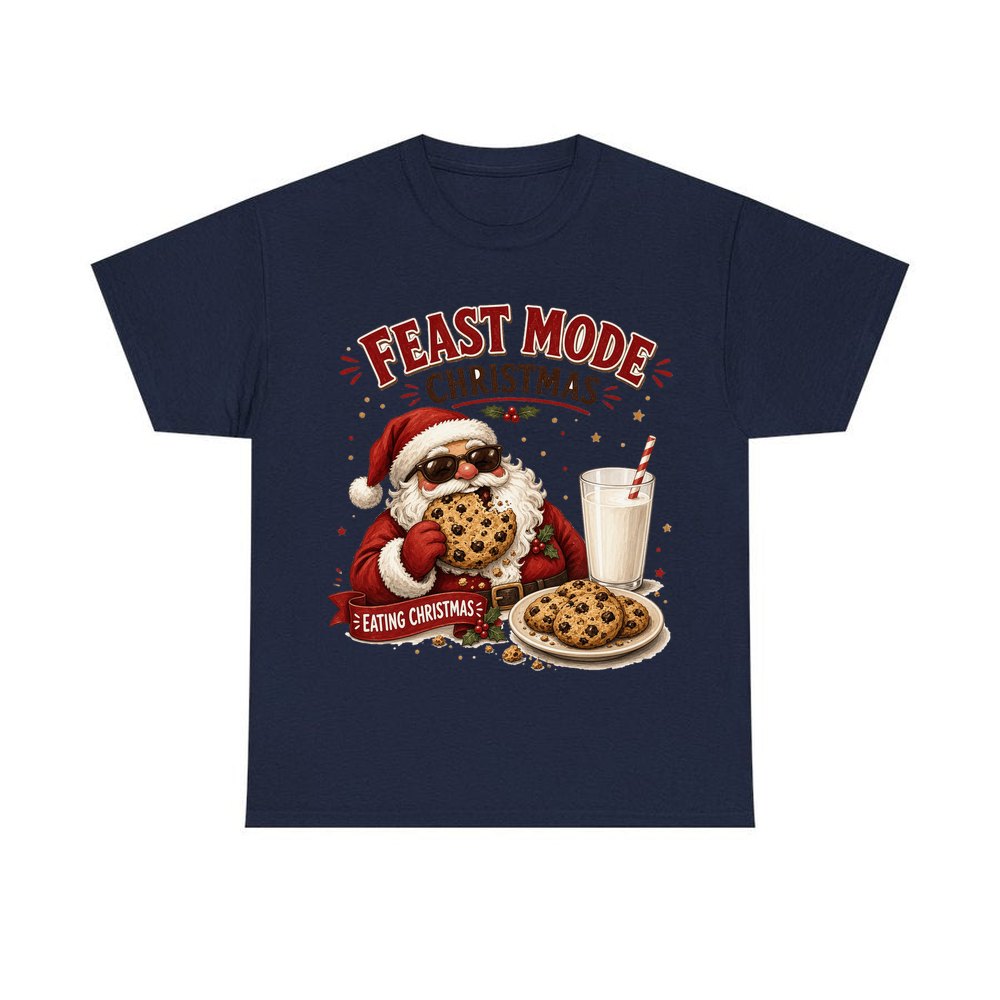Feast Mode Cookie Santa personalised Christmas T-shirt in navy