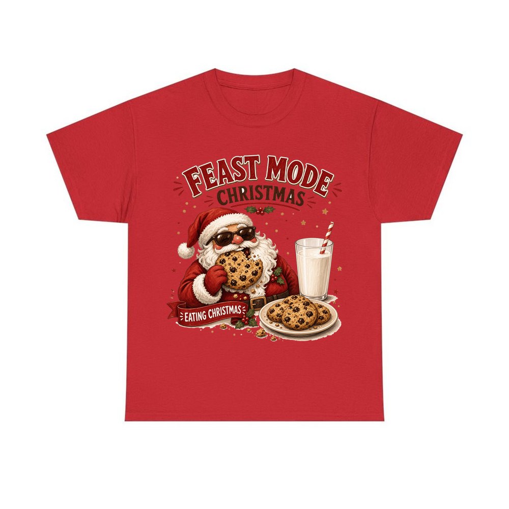 Feast Mode Cookie Santa personalised Christmas T-shirt in red