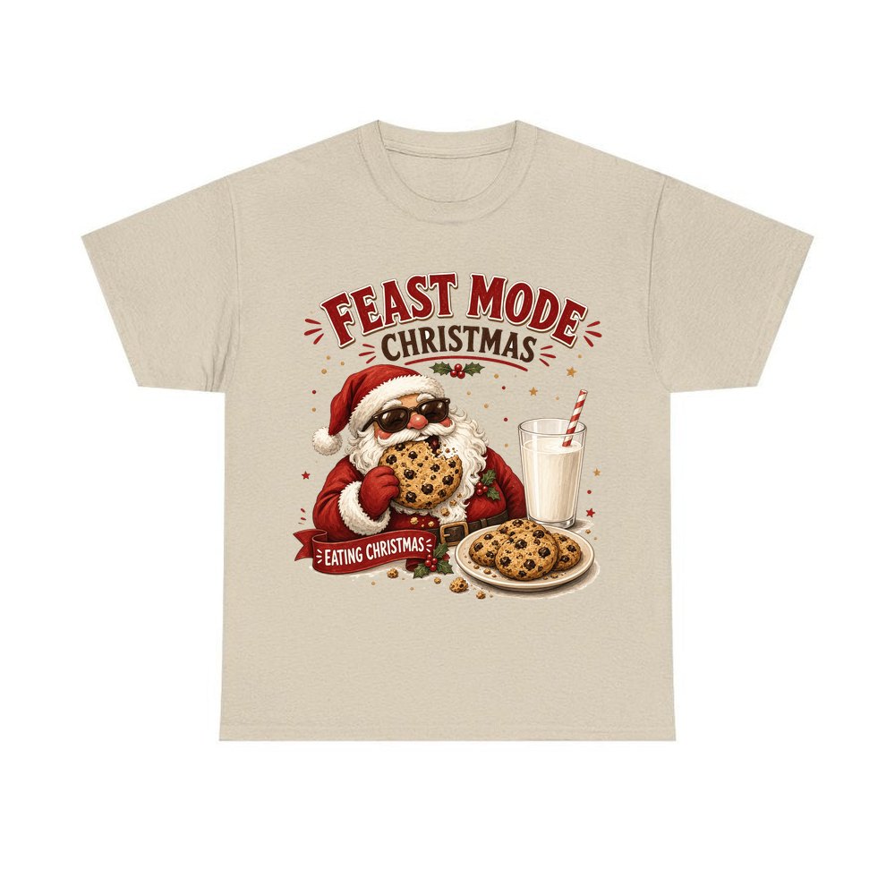 Feast Mode Cookie Santa personalised Christmas T-shirt in sand