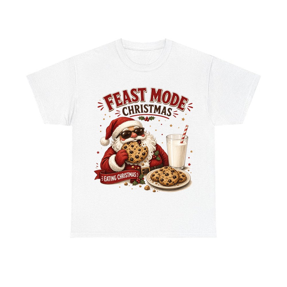 Feast Mode Cookie Santa personalised Christmas T-shirt in white