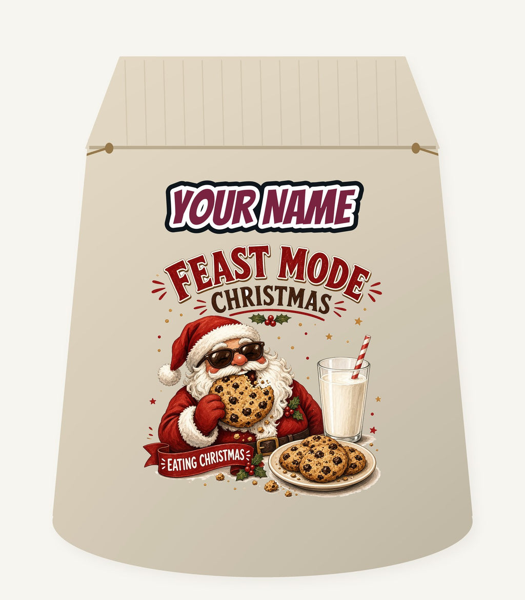Feast Mode Cookie Santa Personalised Santa Sack