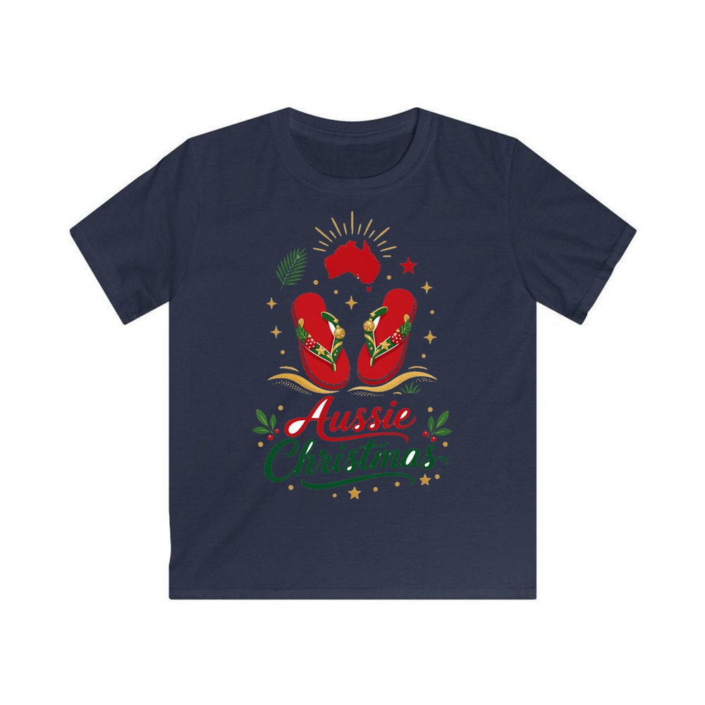 Festive Aussie Thongs personalised kids Christmas tee in navy