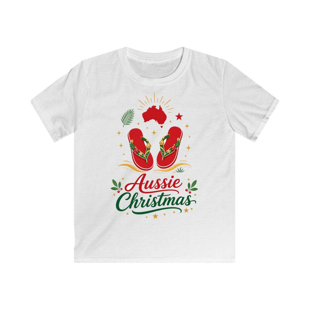 Festive Aussie Thongs personalised kids Christmas tee in white