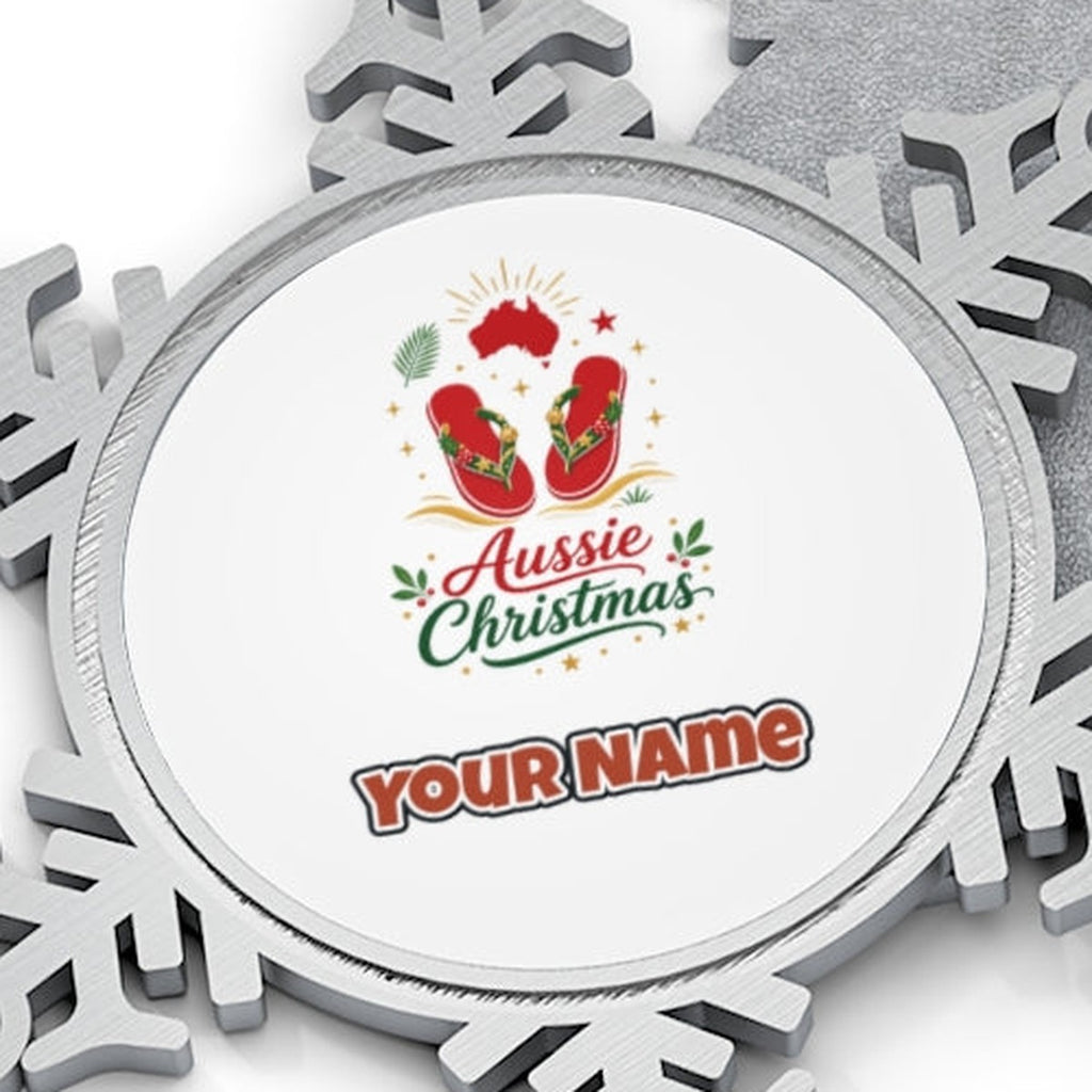 Festive Aussie Thongs Personalised Pewter Christmas Ornament