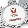 Festive Aussie Thongs Personalised Pewter Christmas Ornament