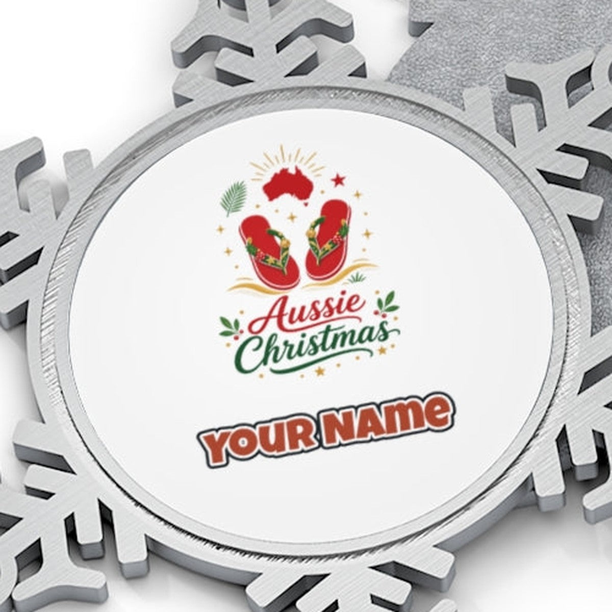 Festive Aussie Thongs Personalised Pewter Christmas Ornament
