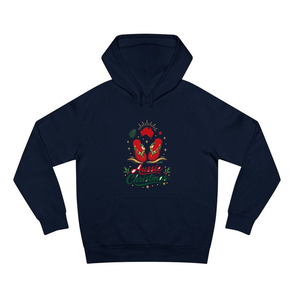 Festive Aussie Thongs personalised Christmas hoodie in navy