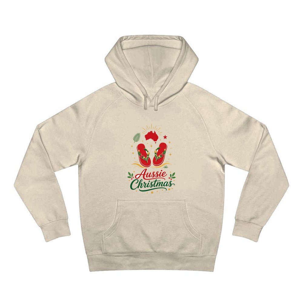 Festive Aussie Thongs personalised Christmas hoodie in sand