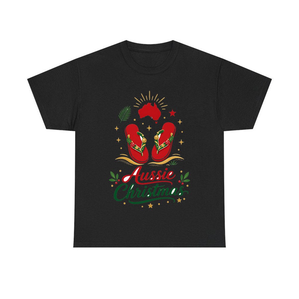 Festive Aussie Thongs personalised Christmas T-shirt in black