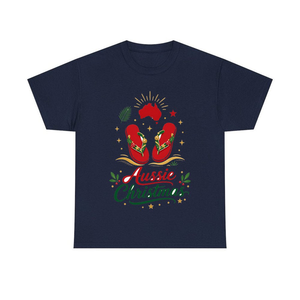 Festive Aussie Thongs personalised Christmas T-shirt in navy