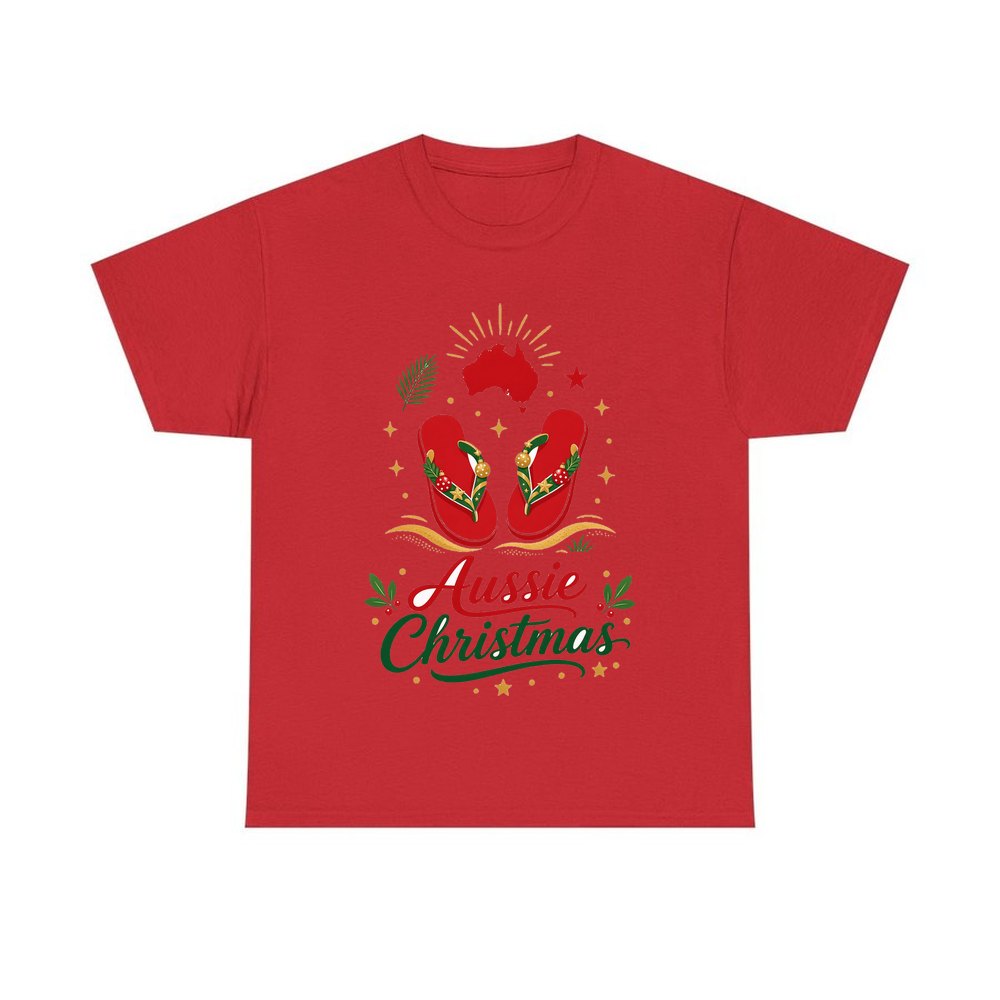 Festive Aussie Thongs personalised Christmas T-shirt in red